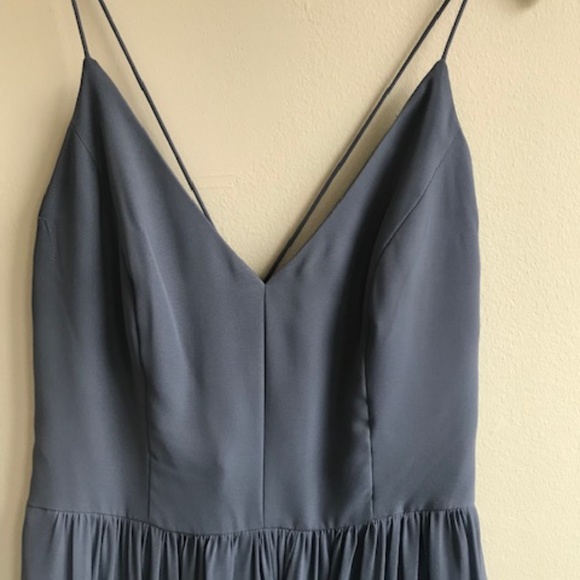 Dessy Spaghetti Strap Chiffon Gown in Silverstone - Picture 3 of 7